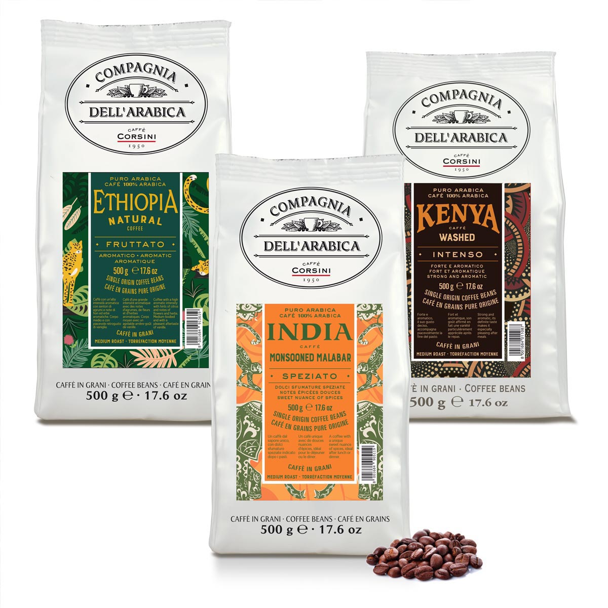 Coffee beans set | Ethiopia, India, Kenya | 3 x 500g each