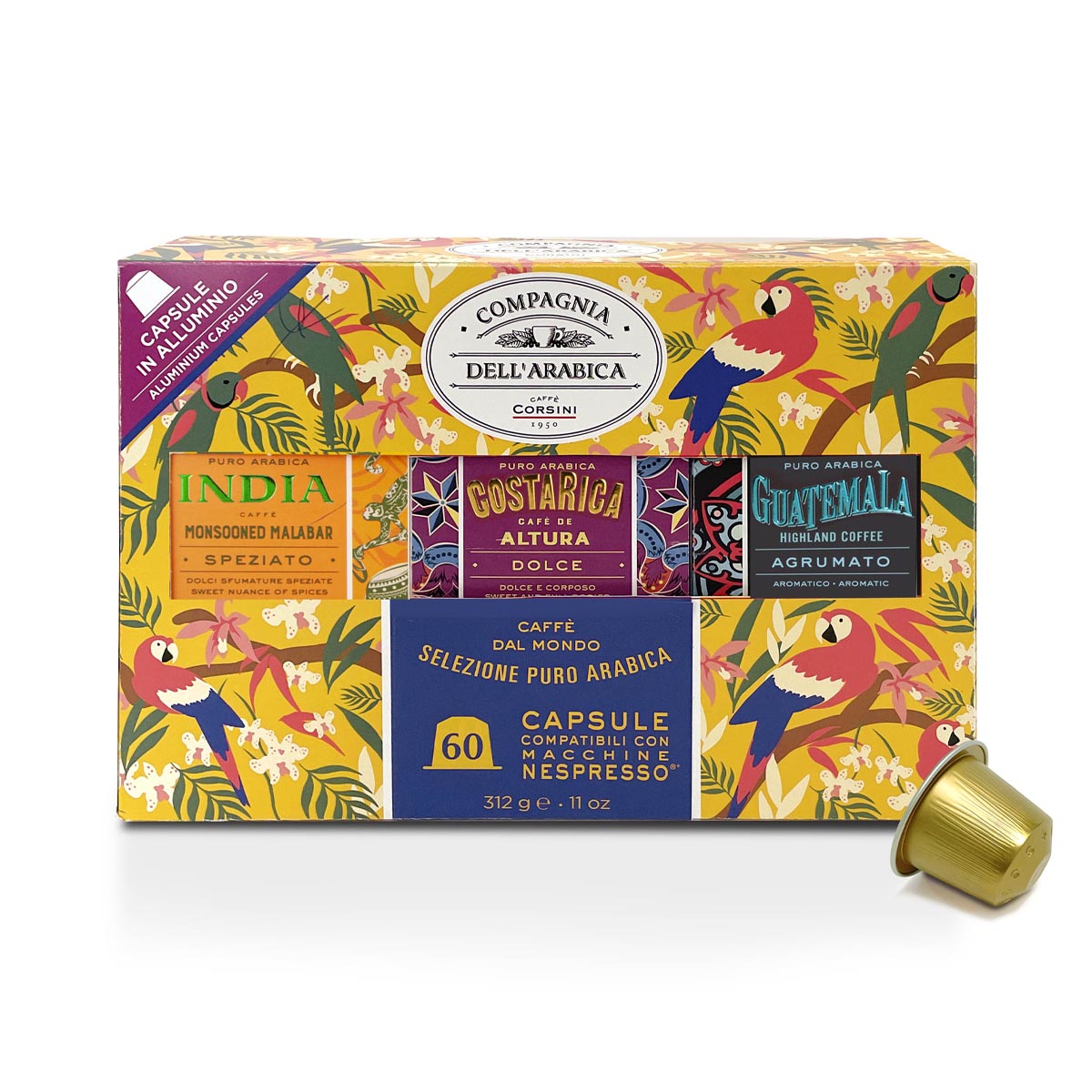 Gift box | 60 aluminium capsules NESPRESSO® compatible | Single-origin assorted | Box of 6 packs