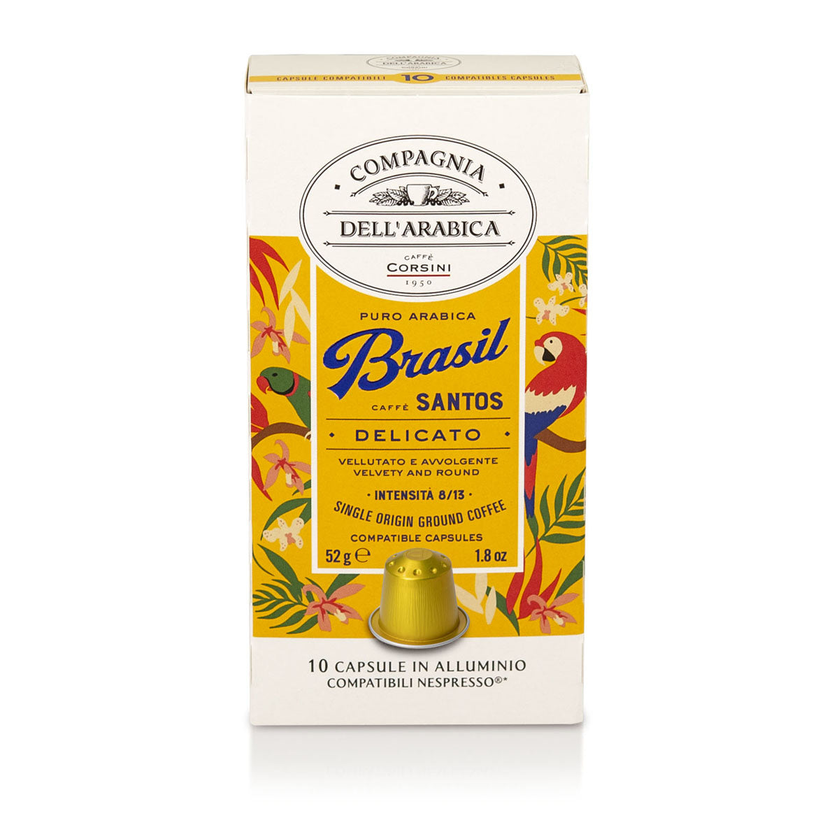 10 capsule di caffè in alluminio compatibili Nespresso® | Brasil 100% Arabica | Cartone con 10 confezioni