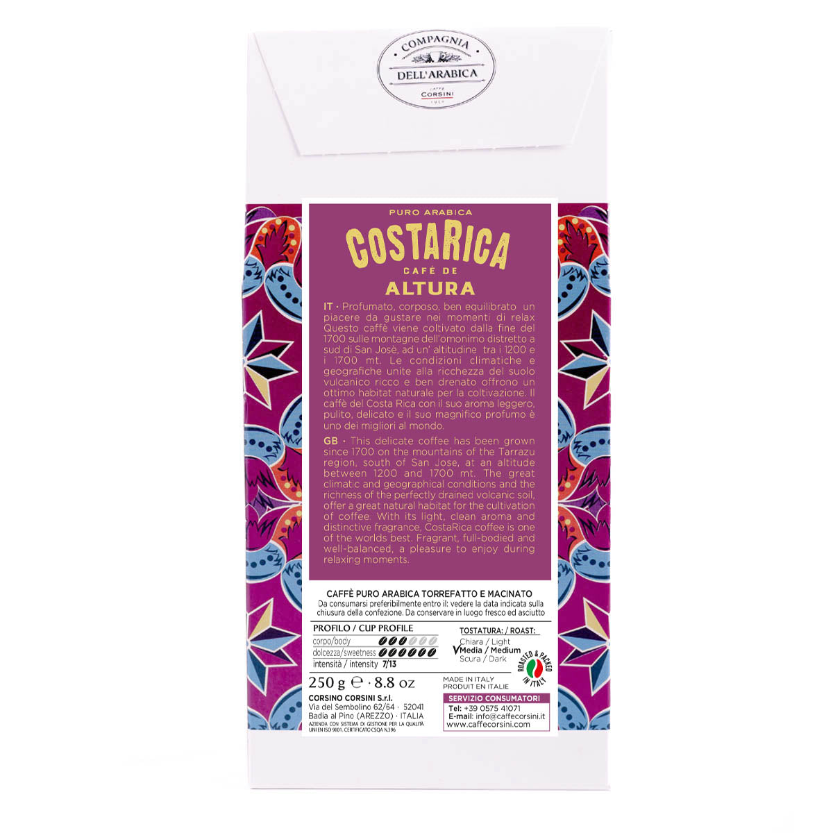 Caffè macinato Costa Rica | 100% Arabica | 250g | Cartone con 12 confezioni