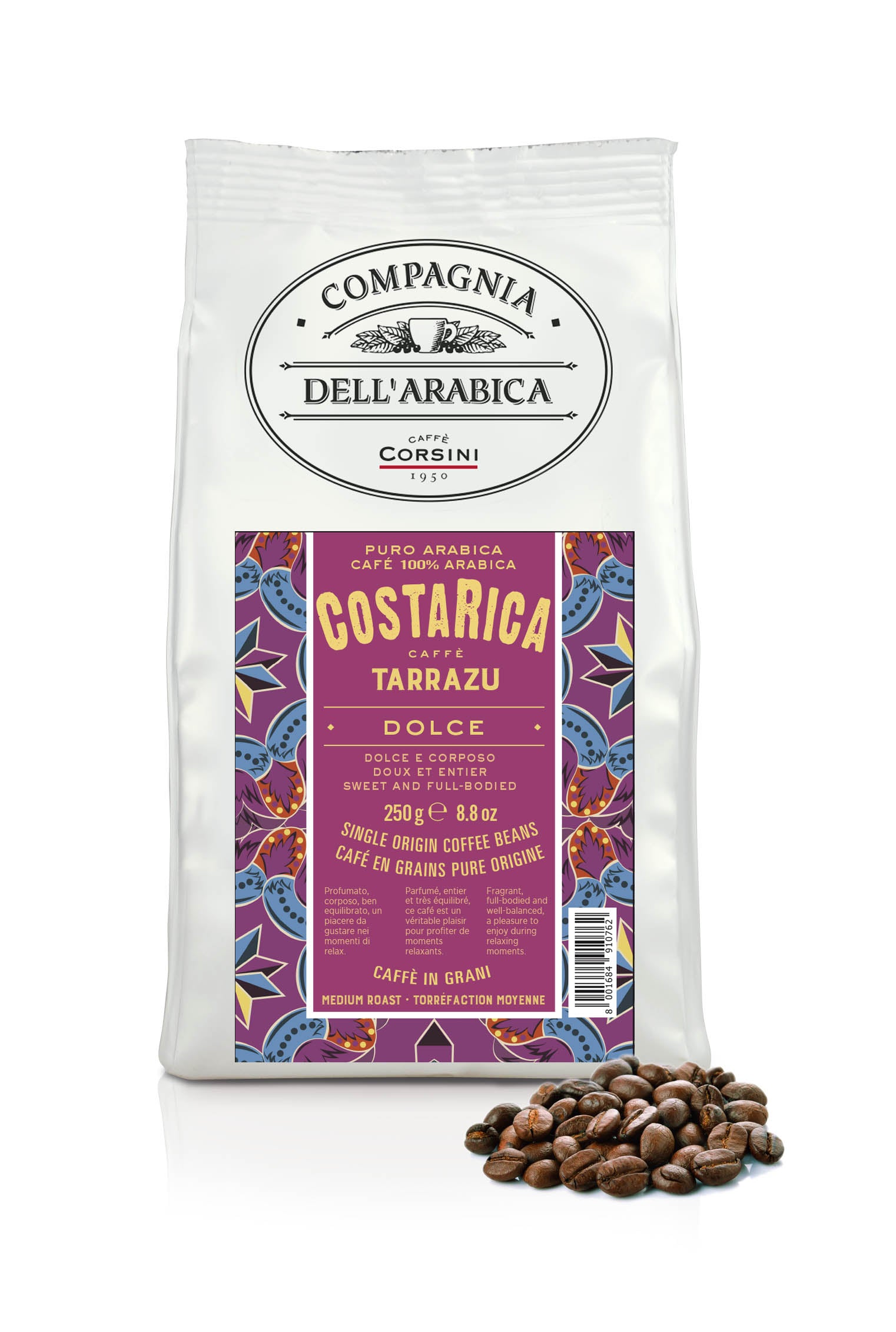 Caffè in grani | Costa Rica | 100% Arabica |  250g | Cartone con 12 confezioni