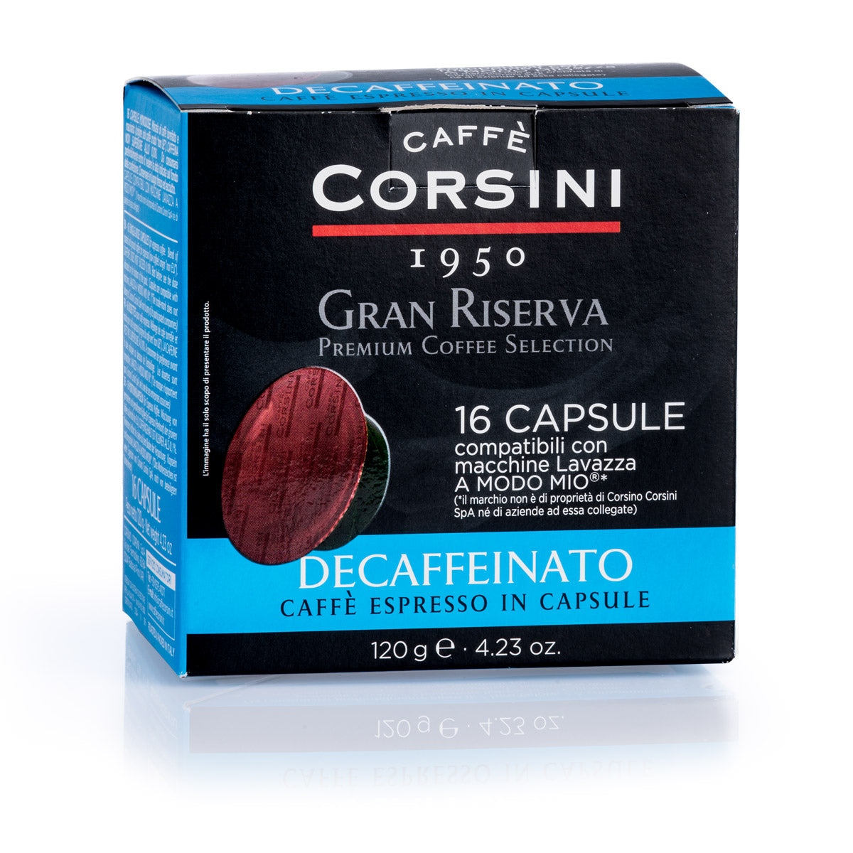 16 capsule di caffè compatibili Lavazza®* A Modo Mio®* per confezione | Gran Riserva Decaffeinato | Cartone con 12