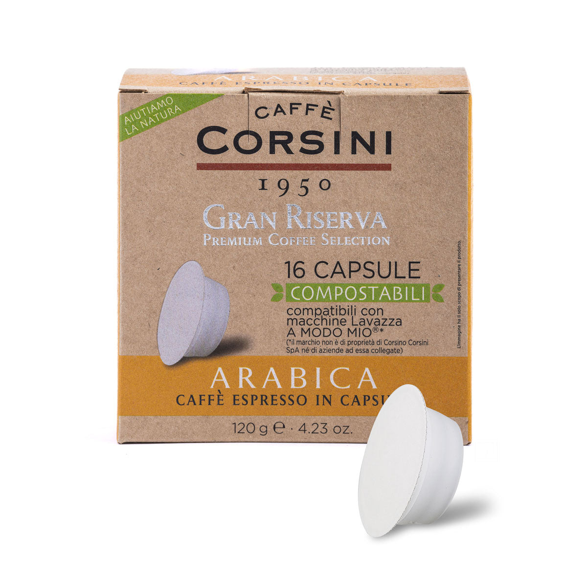 Compostable coffee capsules compatible with Lavazza®* A Modo Mio®* | Gran Riserva Arabica | 16 pieces