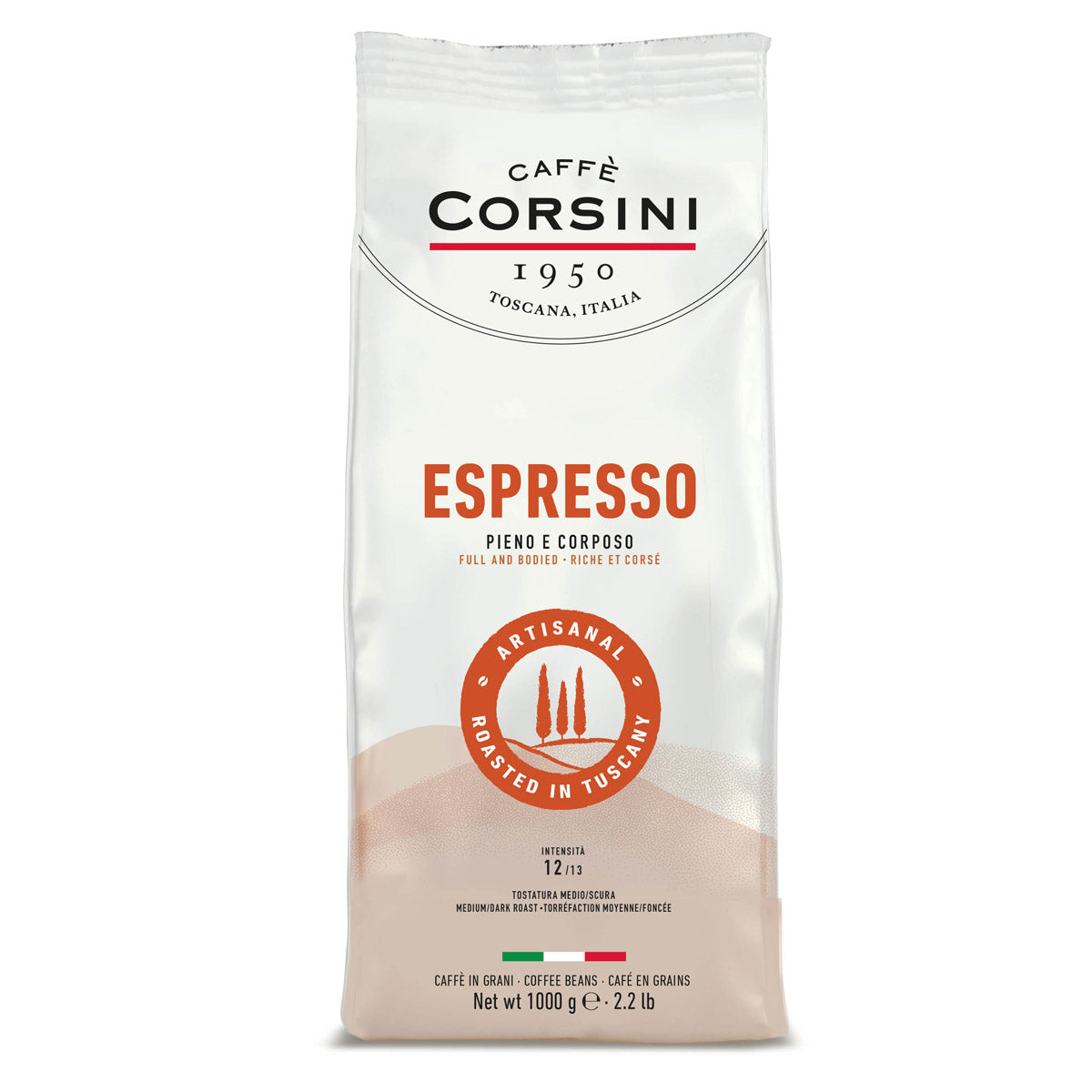 Caffè Corsini Arabica and Robusta blend, Espresso, coffee beans 1 kg | Box of 8