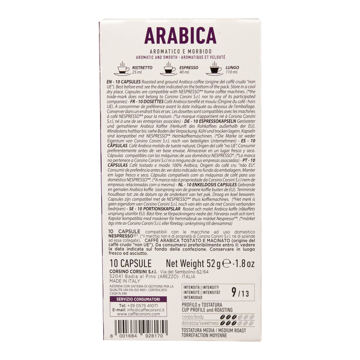 Nuova gamma home Caffè Corsini | Miscela 100% Arabica | 10 capsule compatibili Nespresso®