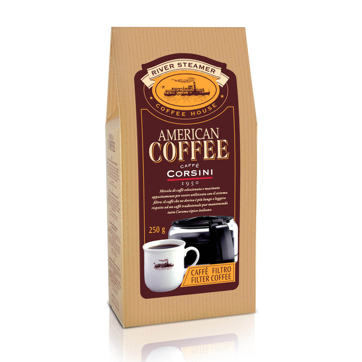 American Coffee | Caffè filtro | Macinato | Confezione da 250g | Cartone con 12 confezioni