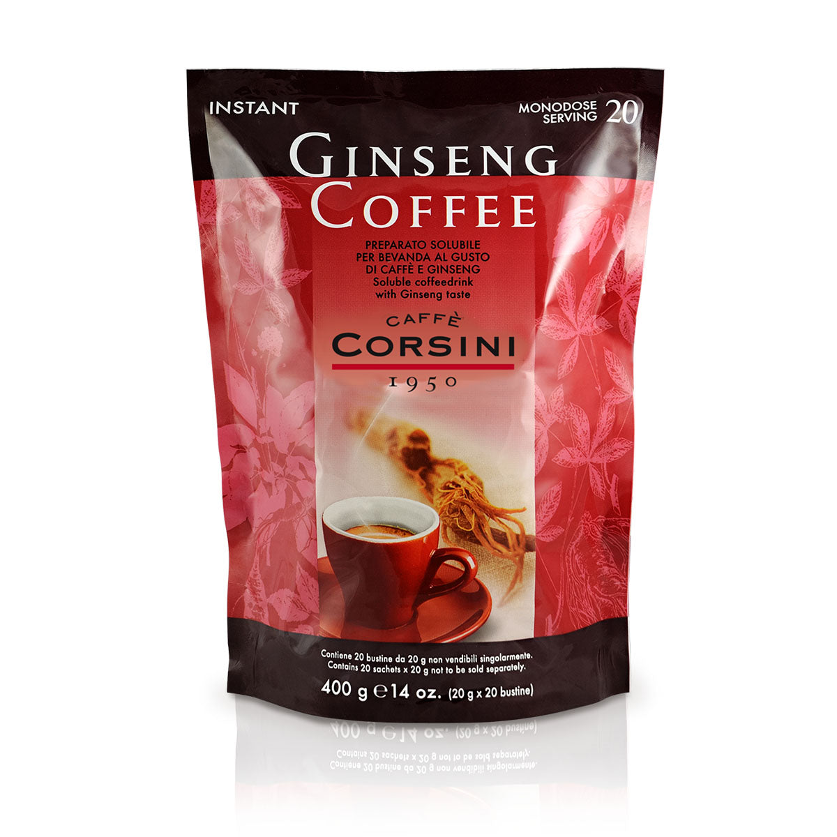Ginseng Coffee, 20 bustine monodose, preparato solubile per bevanda al gusto di caffè e ginseng, Caffè Corsini