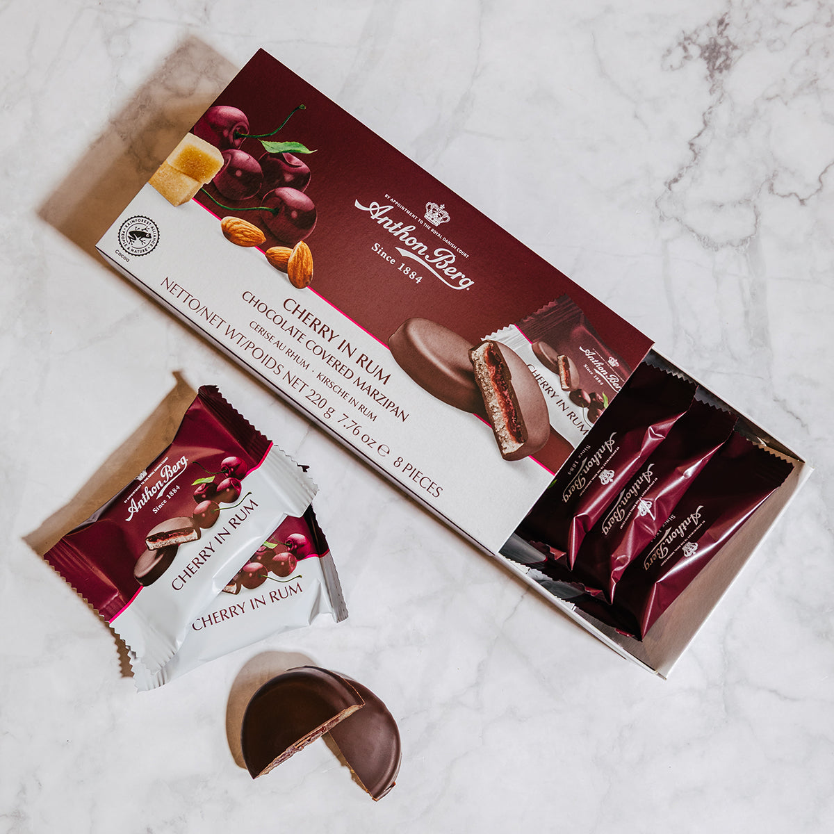 Anthon Berg | Cherry in Rum | Cioccolato fondente con marzapane e ripieno di ciliegie al rum | 220g
