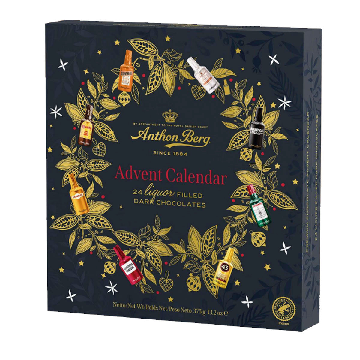 Anthon Berg - Calendario dell'Avvento con 24 Cioccolatini Assortiti al Liquore, Confezione Regalo, 375g