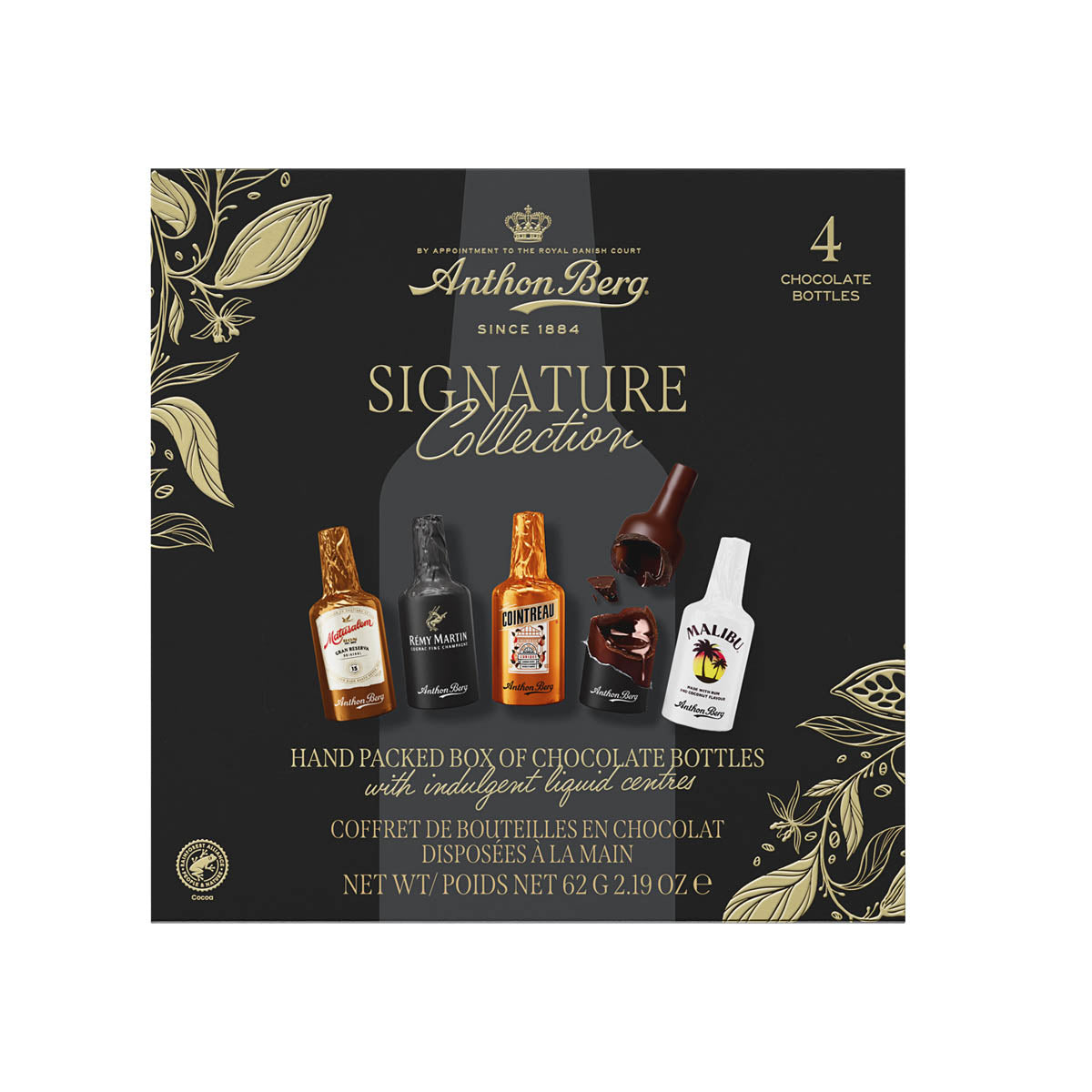 4 bottigliette di cioccolato e liquori assortiti | Signature collection | 62g | Anthon Berg