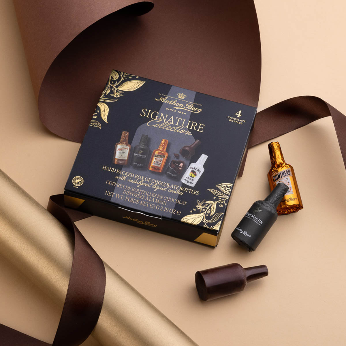 4 bottigliette di cioccolato e liquori assortiti | Signature collection | 62g | Anthon Berg