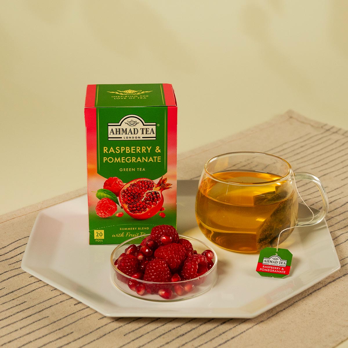 Raspberry & Pomegranate Green Tea | 20 Teabags each pack | Box of 6