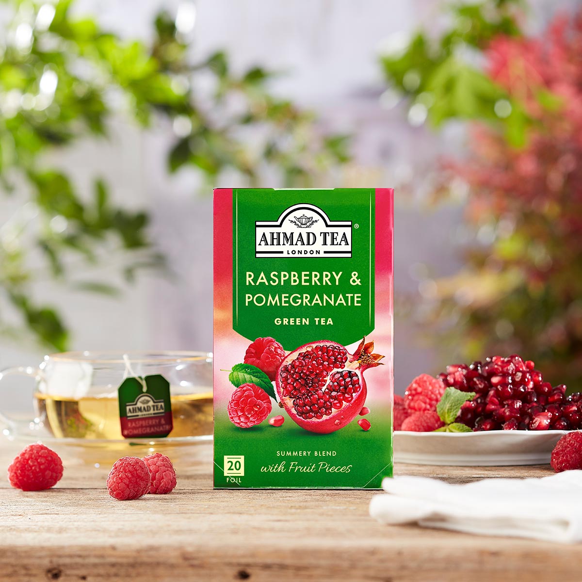 Raspberry & Pomegranate Green Tea | 20 Teabags each pack | Box of 6