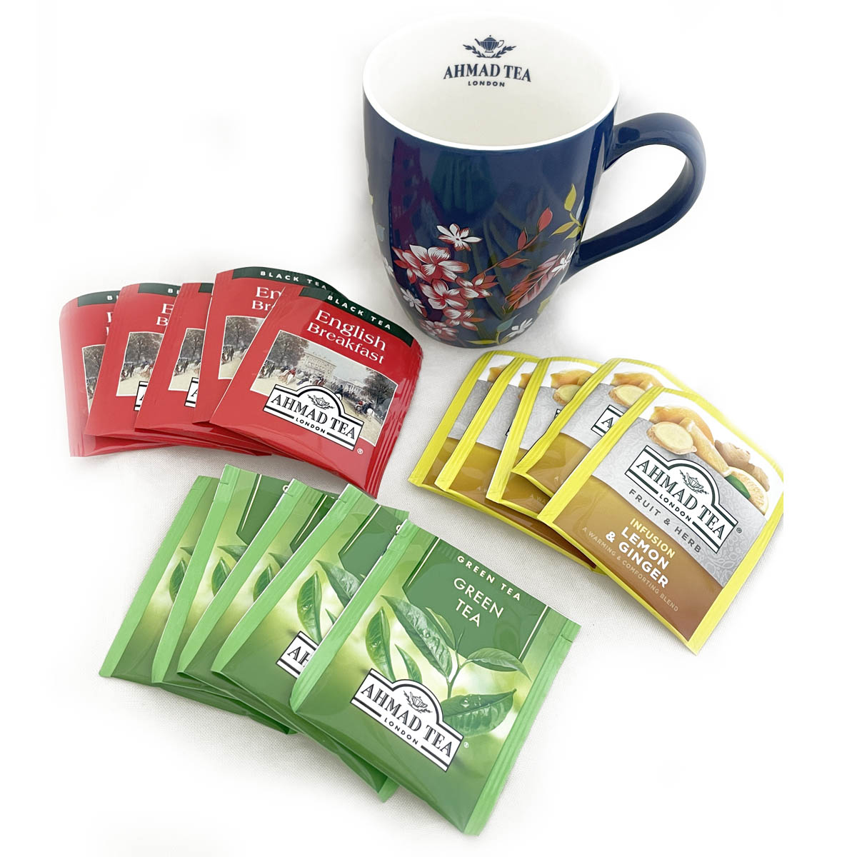 Idea regalo | Tazza da tè floreale e 15 bustine di tè assortiti | Box da 18