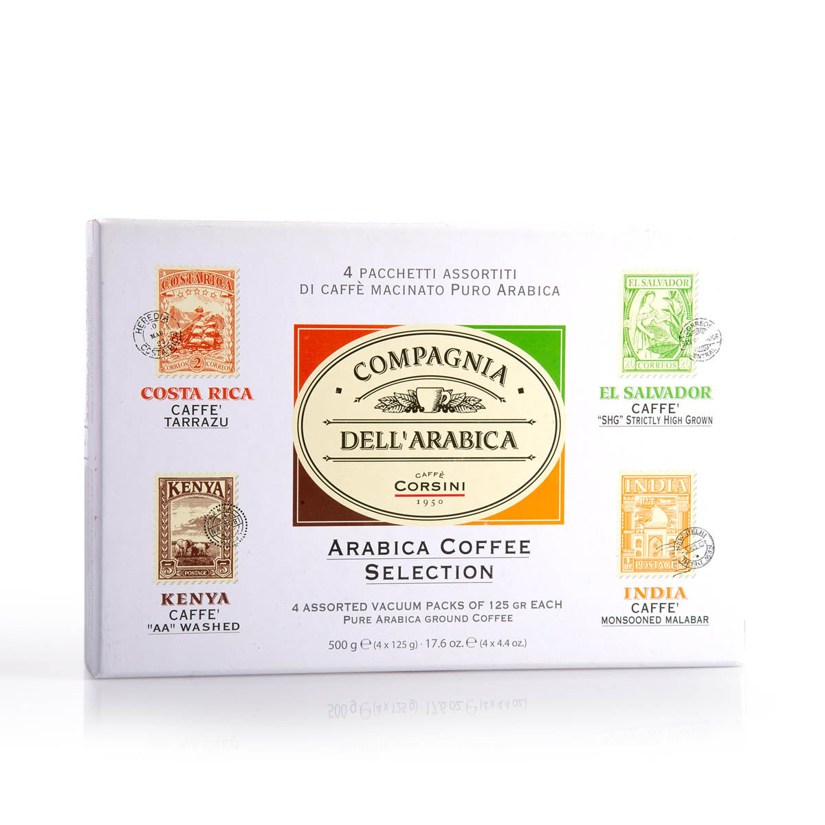 Gift Set | Ground coffee selection 100% Arabica | Kenya, Costa Rica, India, El Salvador Box of 6 packs