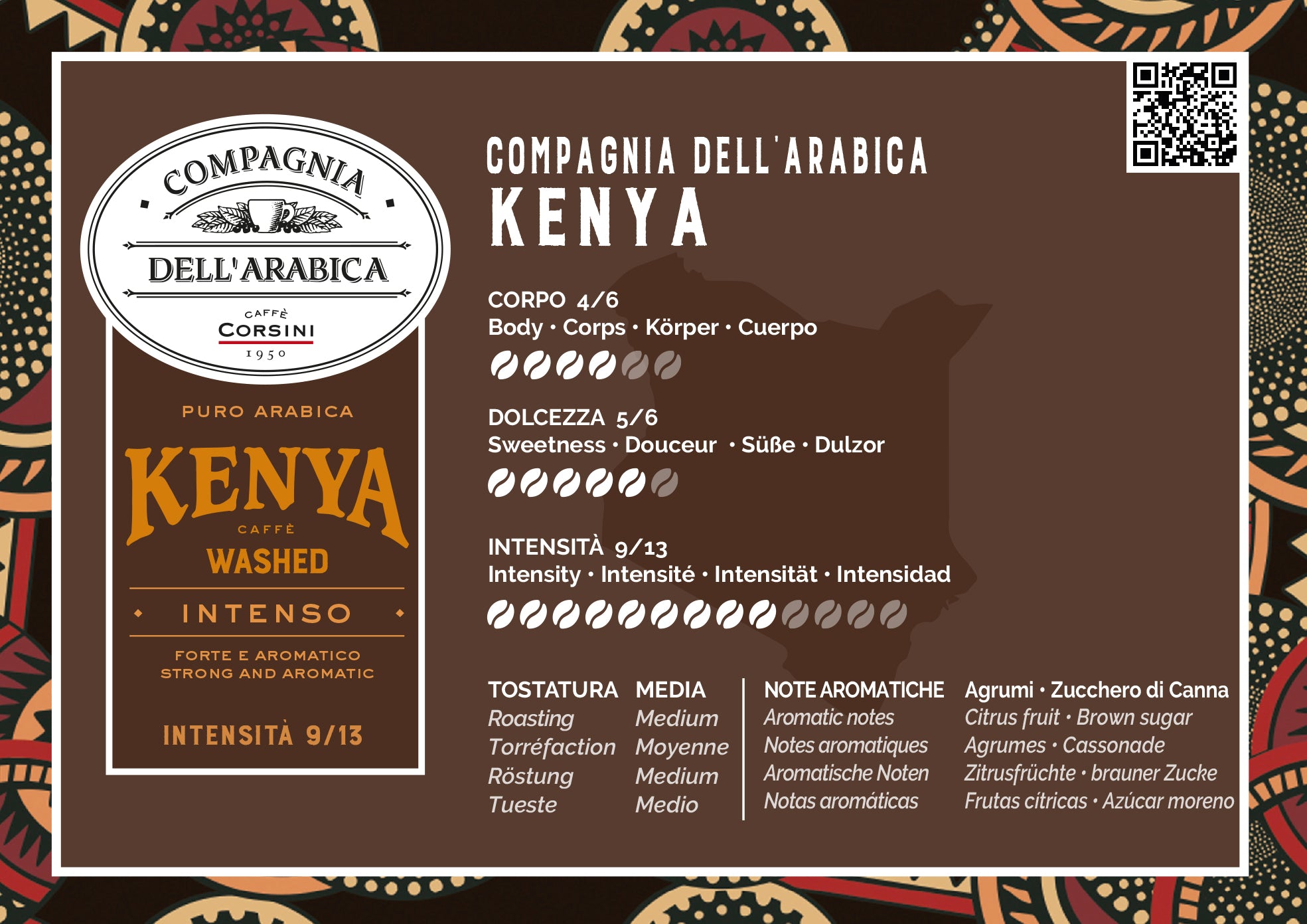 Scheda organolettica Caffè Kenya, 100% Arabica, Caffè Corsini Compagnia dell'Arabica