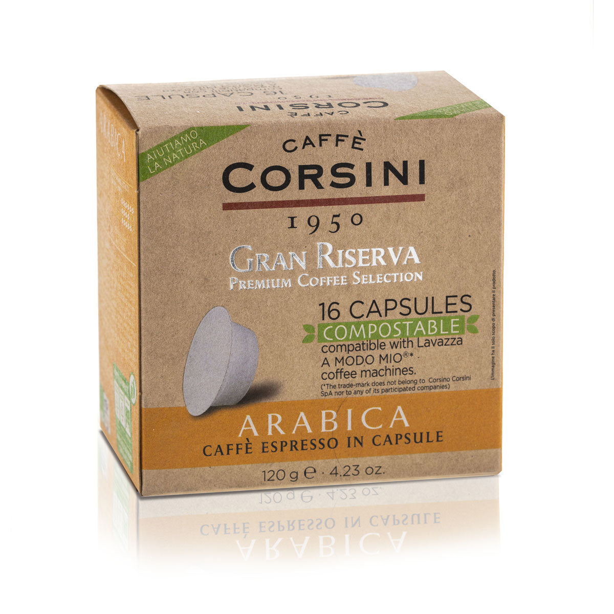 16 capsule caffè compostabili compatibili Lavazza®* A Modo Mio®* per confezione | Gran Riserva Arabica | Cartone da 12