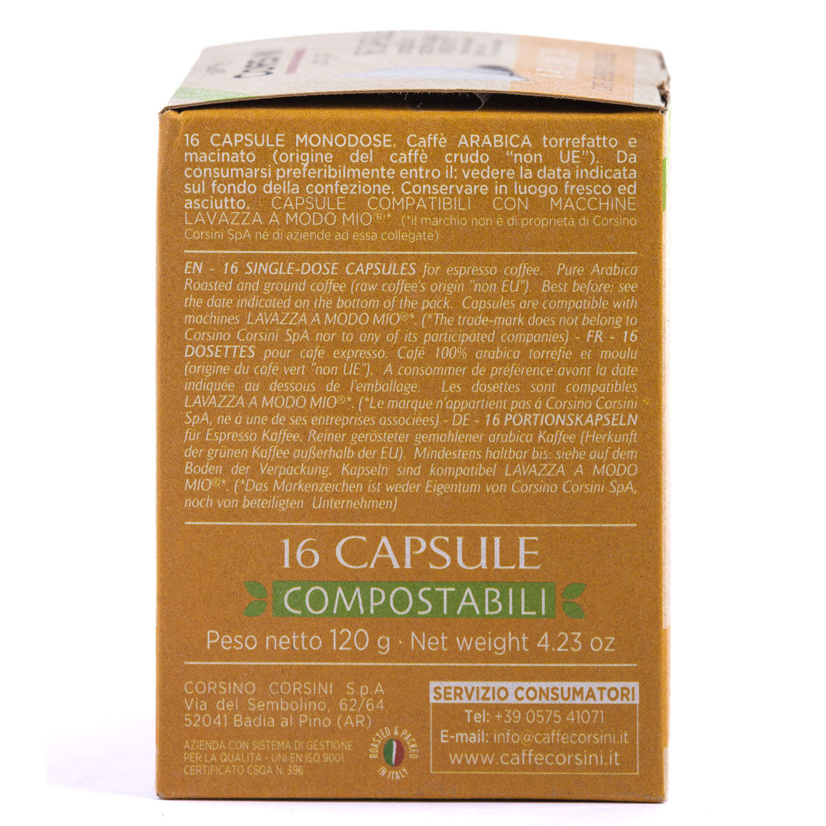 16 capsule caffè compostabili compatibili Lavazza®* A Modo Mio®* per confezione | Gran Riserva Arabica | Cartone da 12