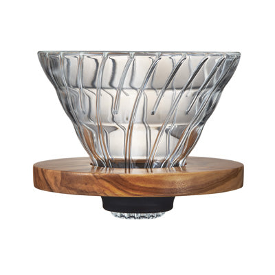 Hario vdg-02-ov coffee dripper in vetro e legno d'ulivo