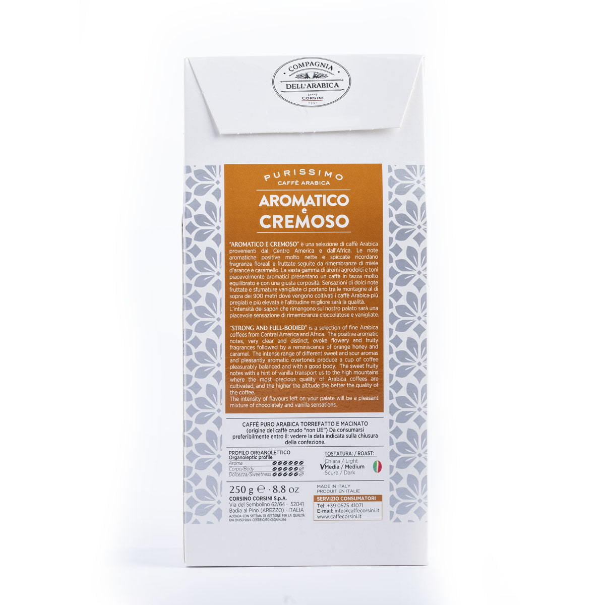 Ground coffee | Aromatico e Cremoso | 100% Arabica | 250g | Box of 12 packs