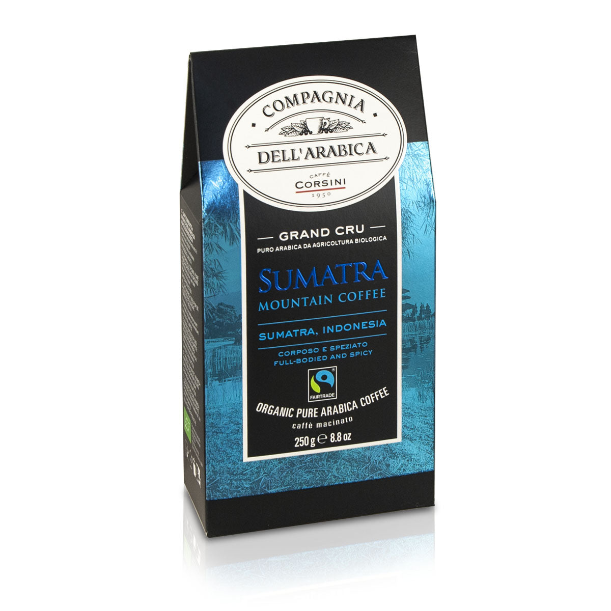 Caffè macinato Grand Cru Biologico e Fairtrade Sumatra | 100% Arabica | 250g | Cartone con 12 confezioni