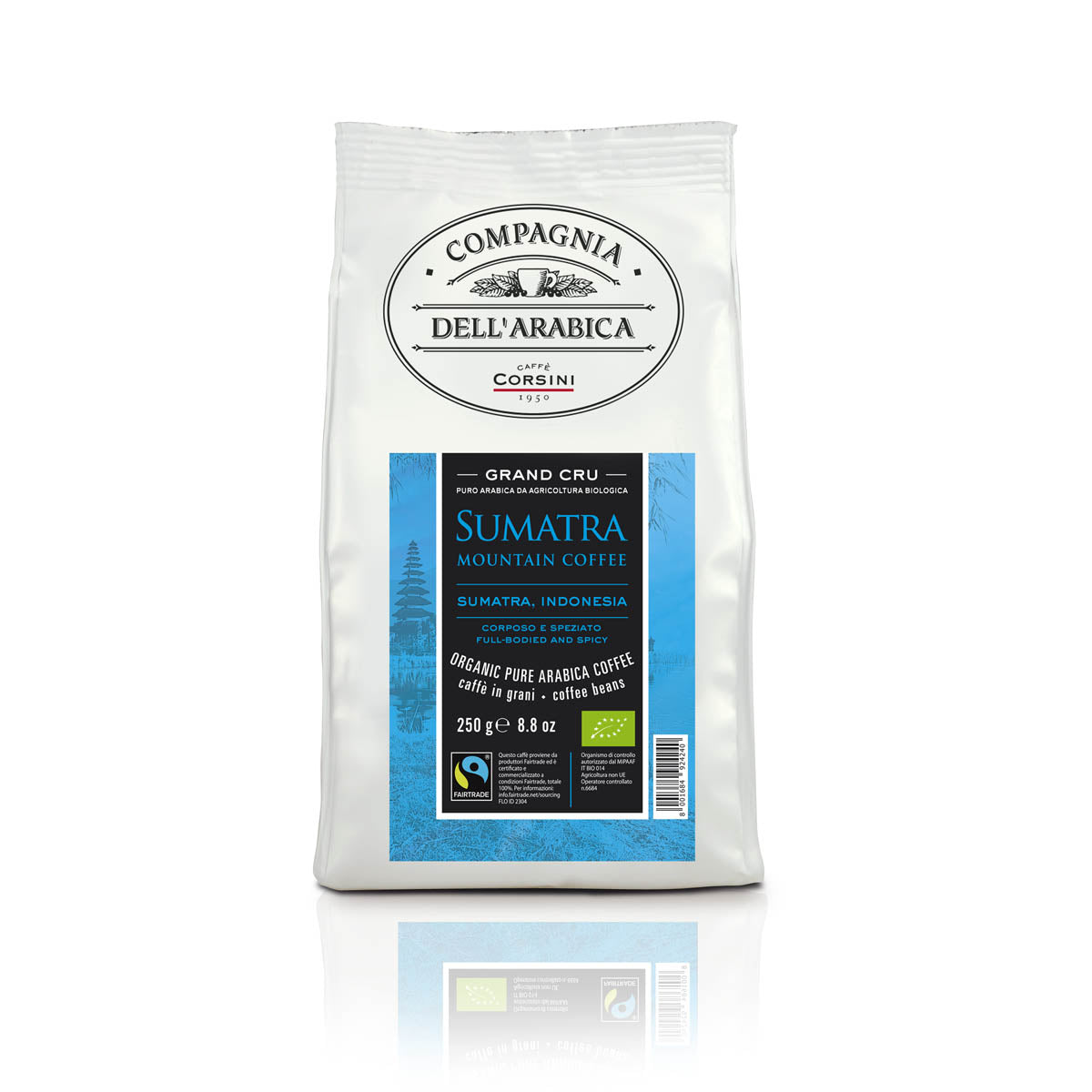 Coffee beans | Sumatra Bio e Fairtrade | 100% Arabica | 250g | Box of 12 packs