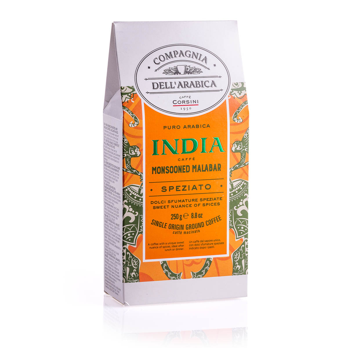Caffè macinato | India Monsooned Malabar | 100% Arabica | Confezione da 250g | Cartone con 12 confezioni