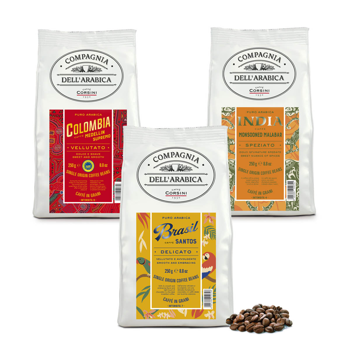 3 Coffee beans | Colombia - India - Brazil | 3 X 250g