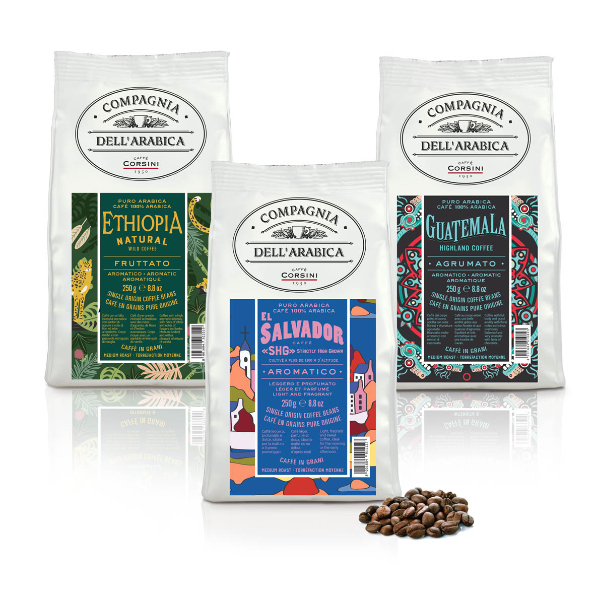 Coffee beans | Arabica Selection | El Salvador - Guatemala - Ethiopia | 3 X 250g