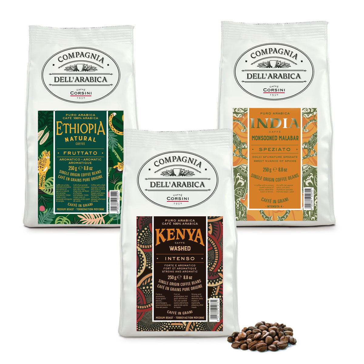 Coffee beans set | Ethiopia, India, Kenya | 3 x 250g each