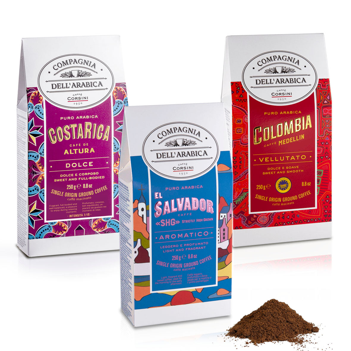 Ground coffee | Scents and aromas from Central America | Costa Rica, El Salvador, Colombia | 3 X 250g