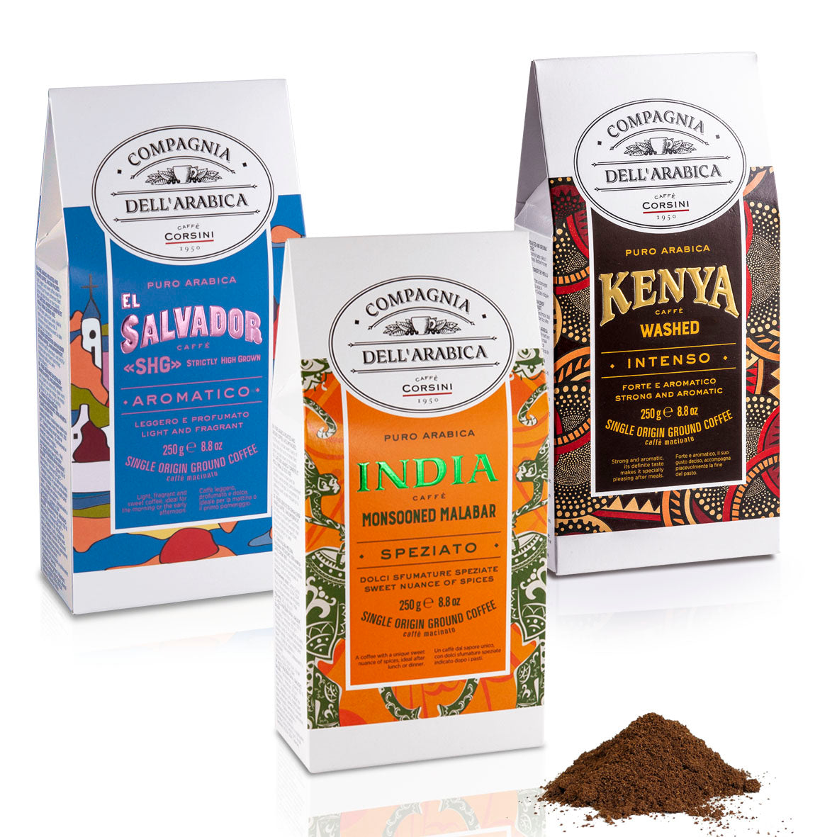 Ground coffee | Trip around the world | Kenya, El Salvador, India | 3 X 250g