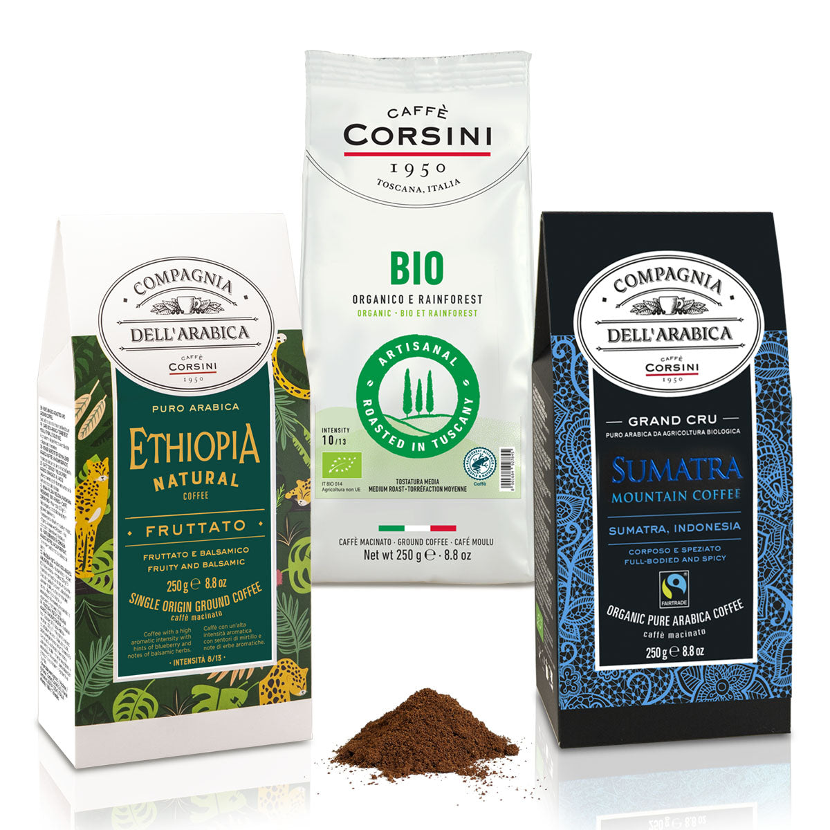 Ground coffee | Bio&Fairtrade coffee tasting pack | 3 x 250g