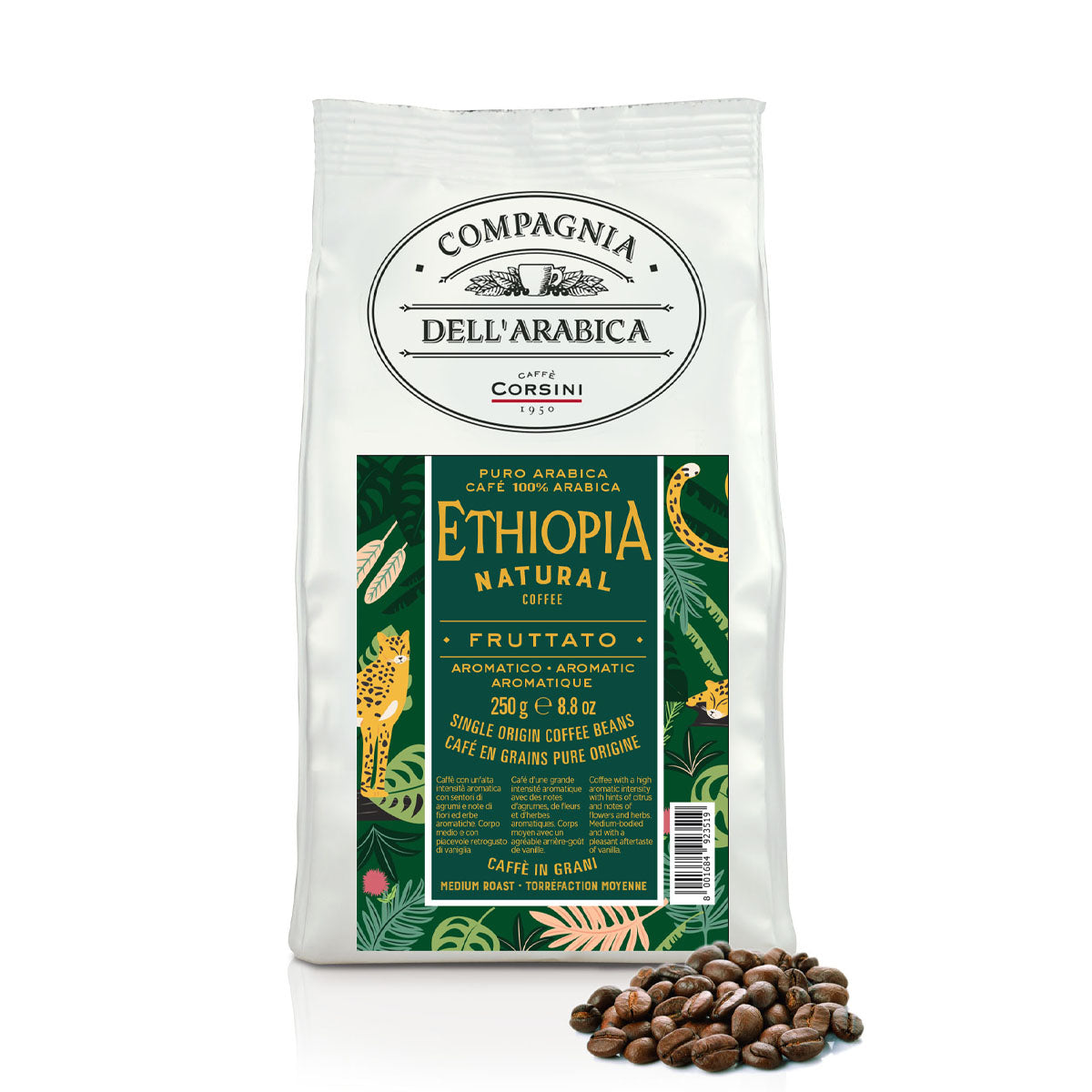 Caffè in grani | Ethiopia Natural Coffee | 100% Arabica | 250g | Cartone con 12 confezioni