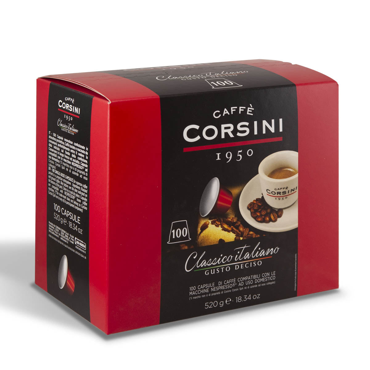 100 capsule di caffè compatibili Nespresso® per confezione | Classico Italiano | Cartone con 4 confezioni