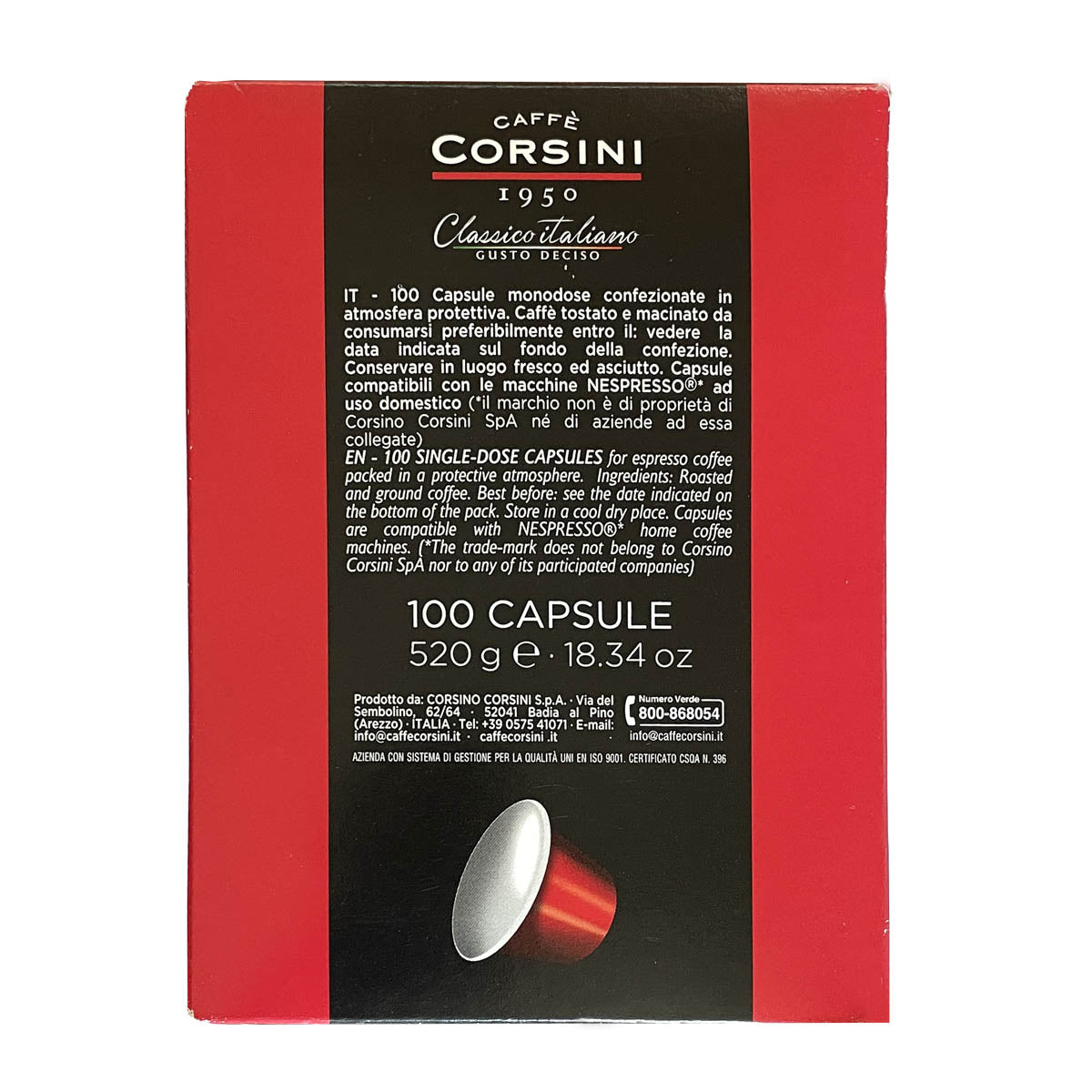 100 Nespresso® compatible coffee capsules each pack | Classico Italiano | Box of 4 packs