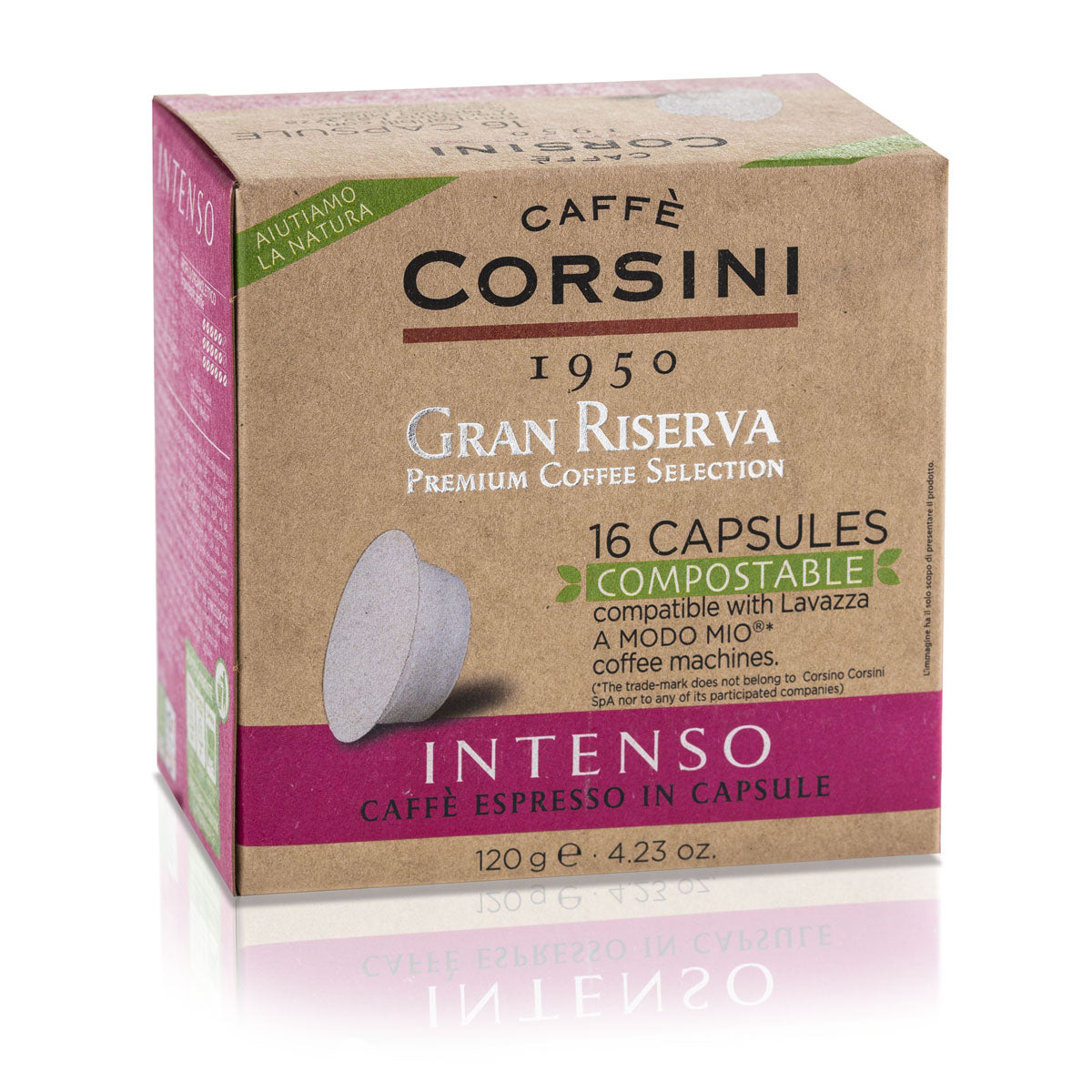 16 compostable Lavazza®* A Modo Mio®* compatible coffee capsules per pack | Gran Riserva Intenso | Box of 12