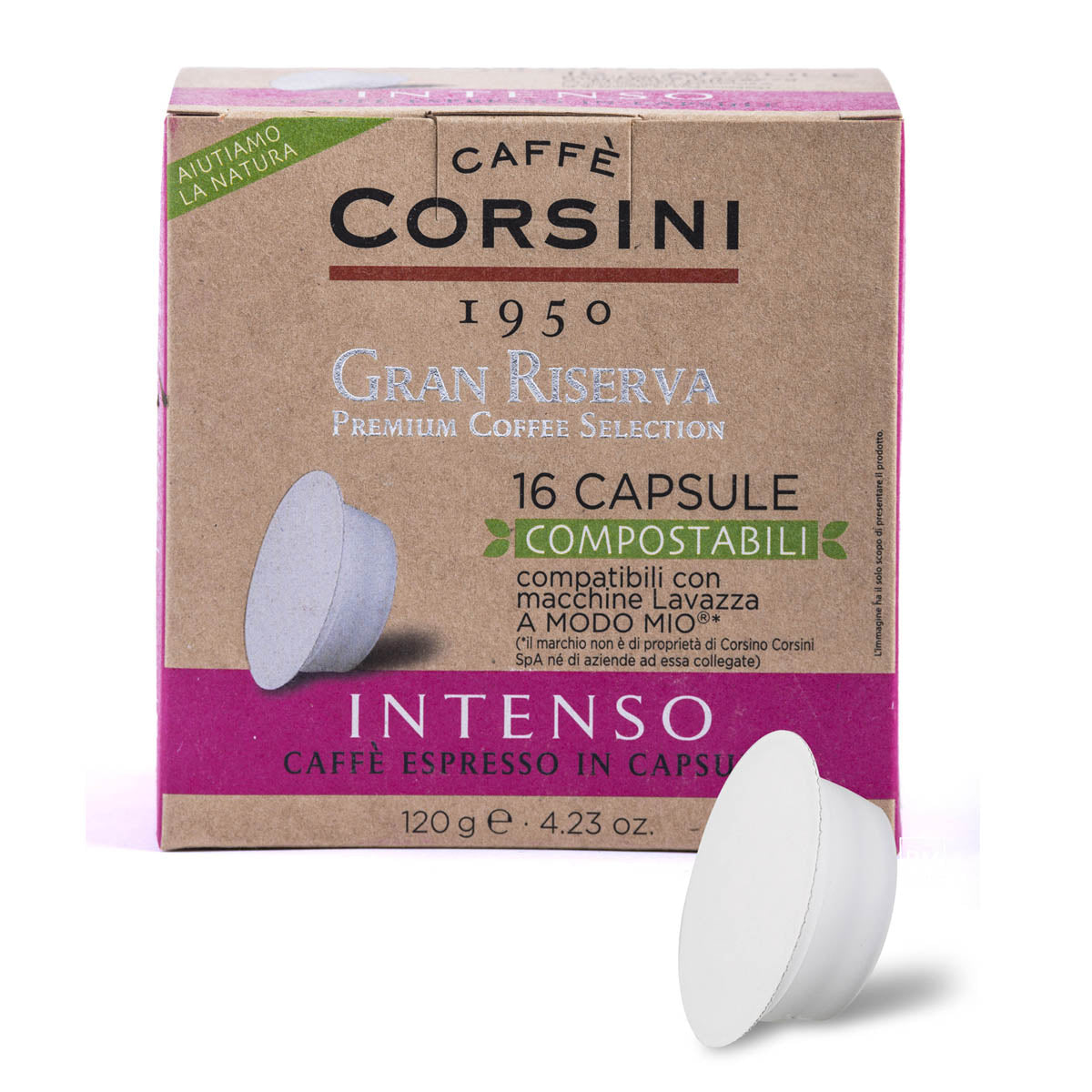 Compostable coffee capsules compatible with Lavazza®* A Modo Mio®* | Gran Riserva Intenso | 16 pieces