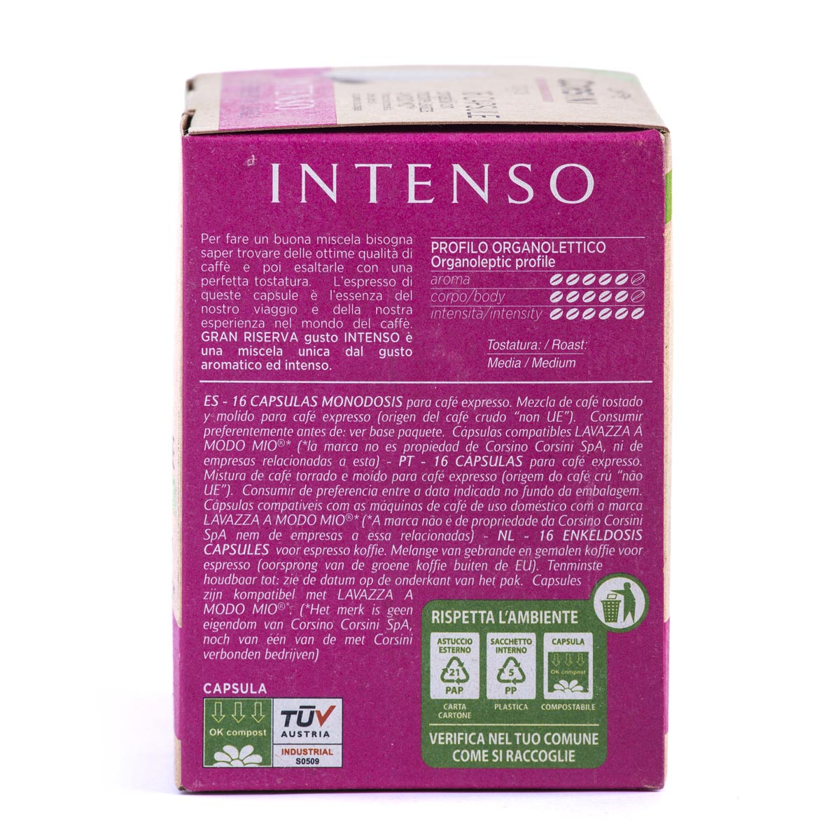 16 compostable Lavazza®* A Modo Mio®* compatible coffee capsules per pack | Gran Riserva Intenso | Box of 12