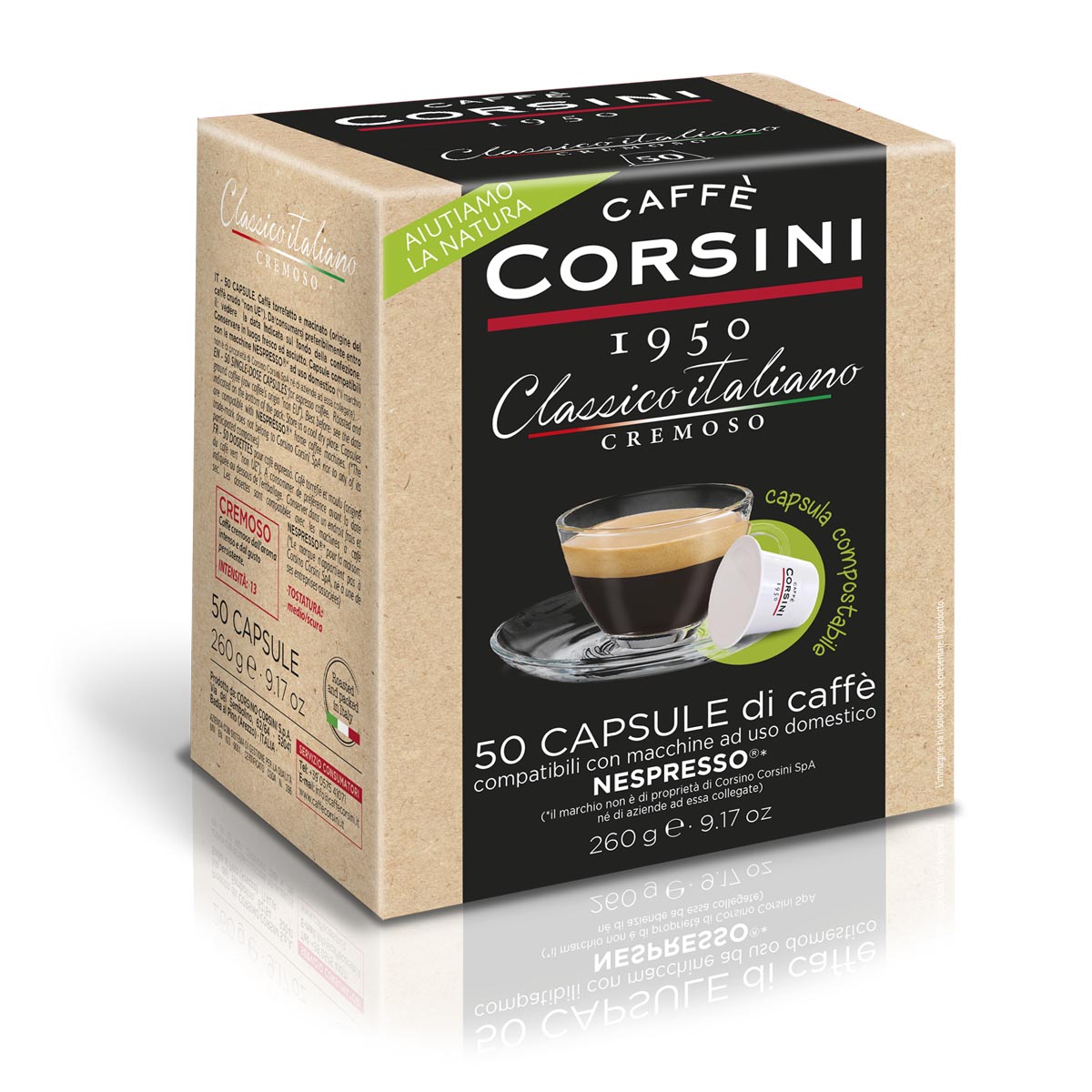 50 capsule caffè compostabili compatibili Nespresso® | Classico Italiano, gusto cremoso | Cartone con 8 confezioni