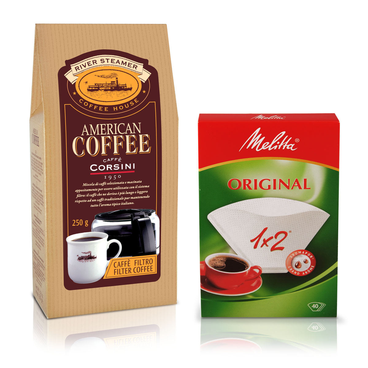 Caffè macinato American coffee e filtri in carta Melitta 1x2 tazze