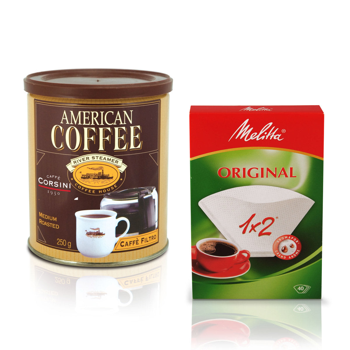250g tin of American Coffe and 40 paper filter pack Melitta 1x2 cups