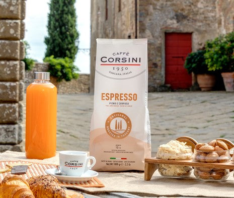 Caffè Corsini, Miscela Arabica e Robusta, Espresso, caffè in grani 1 Kg | Cartone da 8