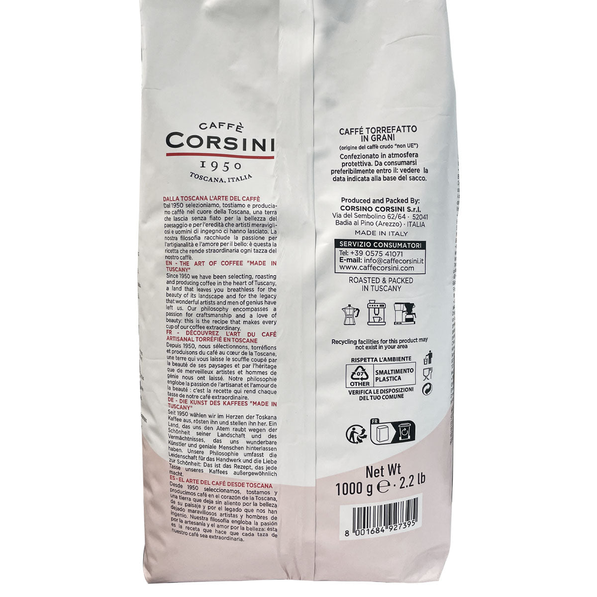 Miscela Arabica e Robusta, Crema, caffè in grani 1 Kg | Nuova gamma home Caffè Corsini