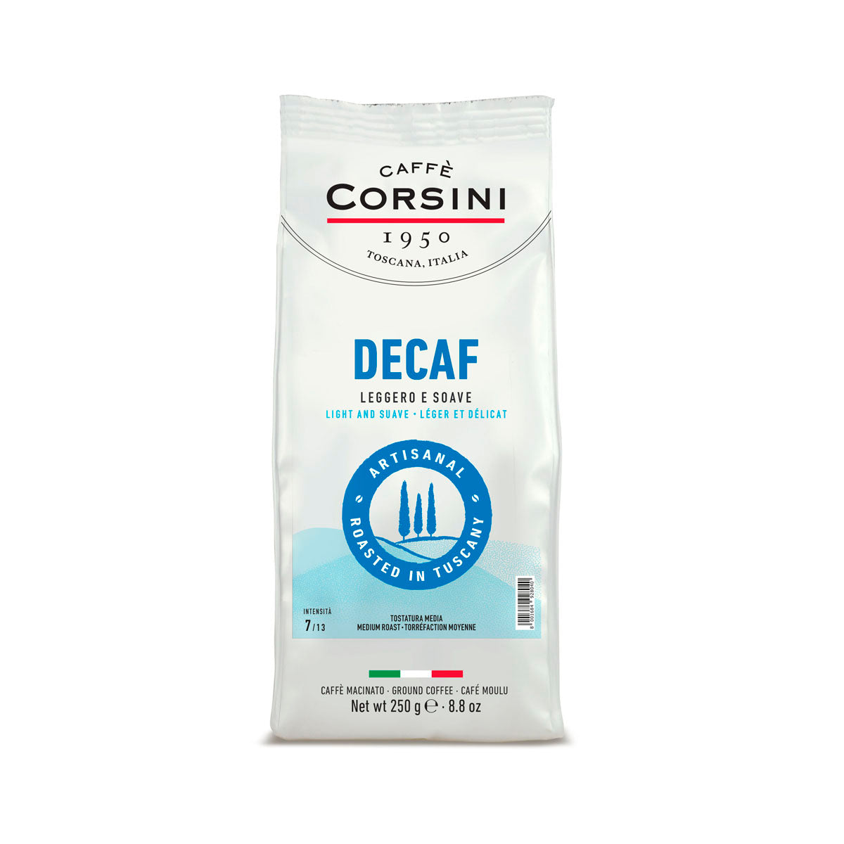 Caffè Corsini | Miscela Arabica e Robusta, Decaffeinato, caffè macinato 250g | Cartone da 10