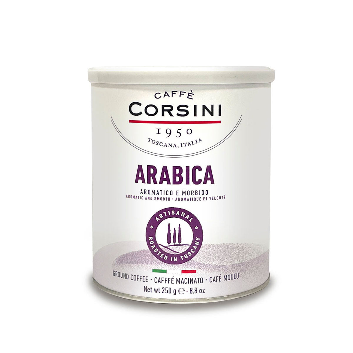 Miscela 100% Arabica, lattina di caffè macinato 250g | Nuova gamma home Caffè Corsini