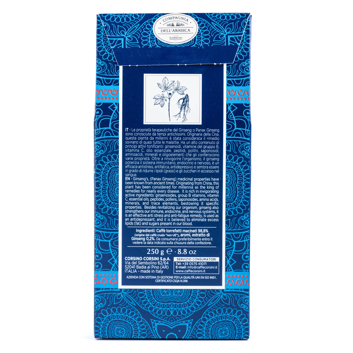 Ground coffee with ginseng | 100% Arabica | 250g  Box of 12 packs