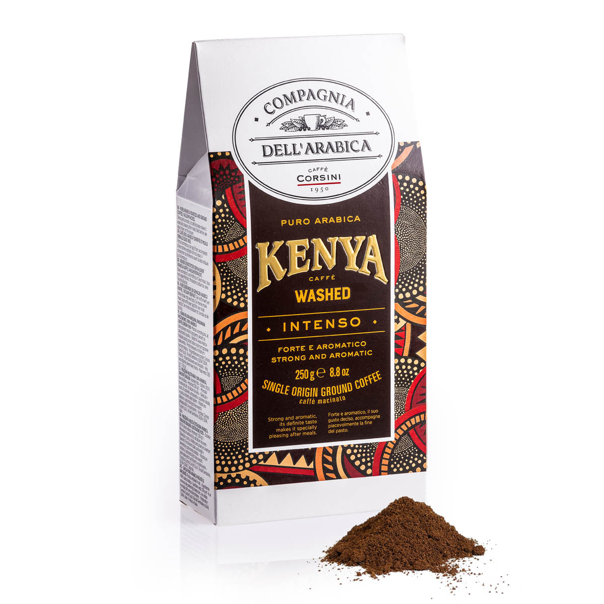 Caffè macinato | Kenya Washed | 100% Arabica | Confezione da 250g | Cartone con 12 confezioni