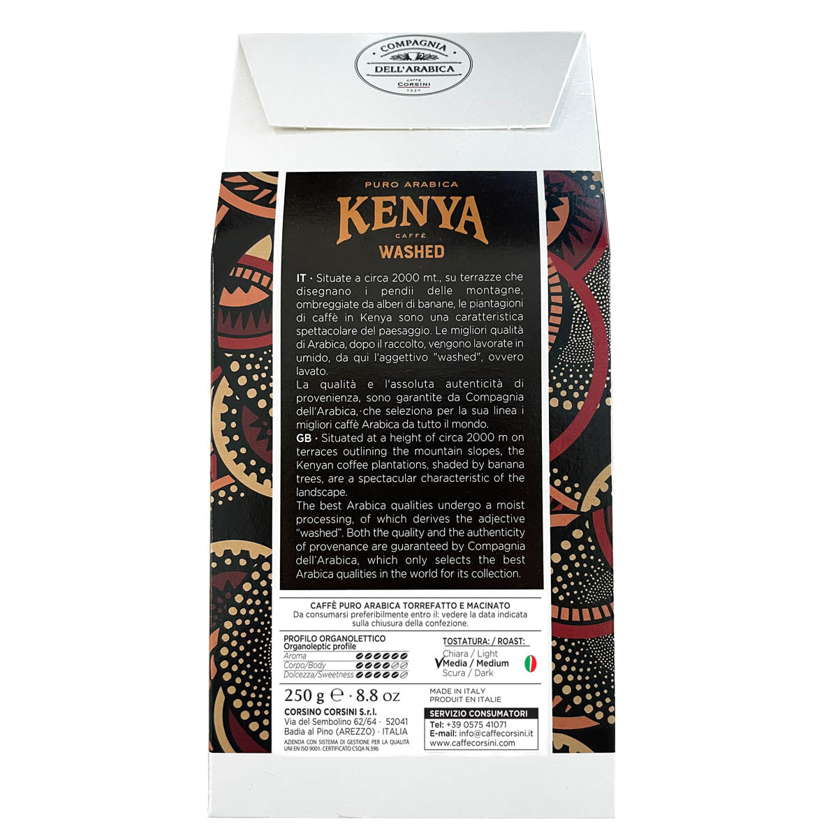 Ground coffee | Kenya Washed | 100% Arabica | Pack of 250g  Box of 12 packs