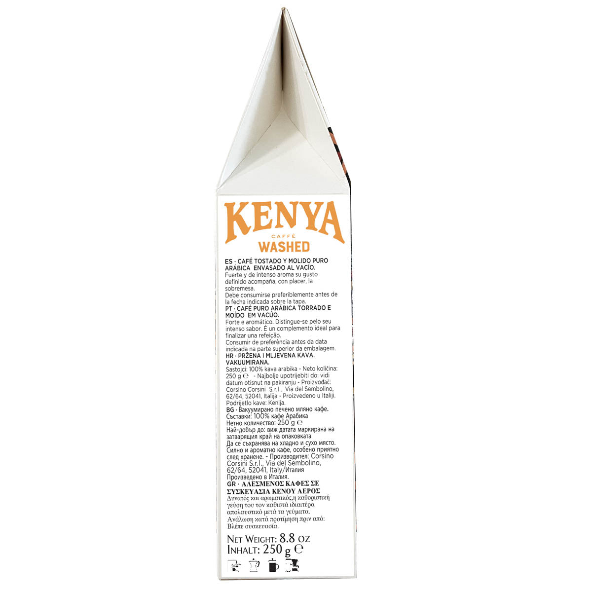 Caffè macinato | Kenya Washed | 100% Arabica | Confezione da 250g | Cartone con 12 confezioni